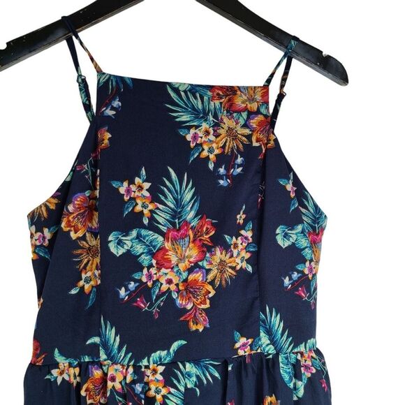 Band of Gypsies Navy Floral High Neck Bohemian Romper Shorts Dress M Resortwear - Picture 4 of 5